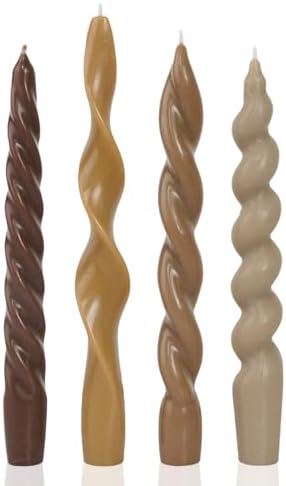 Spiral Taper Candles Brown Short Candle Sticks Unscented Smokeless Twisted Candlesticks for Fall Decor Holiday Dinner Party Christmas Decorations-7.5inch-4pack by LPUSA