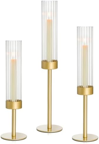 3 Pack Gold Hurricane Candle Holders for Table Centerpiece by Unknown