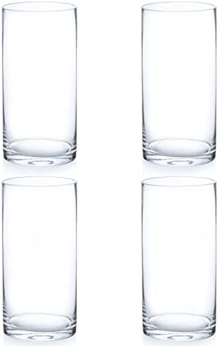 Enova Floral Set of 4 Clear Cylinder Glass Vase 4W x 8H Inches, Clear Flower Vases, Pillar Candle Hurricane Floating Candle Holder Vase, Glass Flower Vase for Wedding Centerpieces, Home Décor by EnovaFloralInc