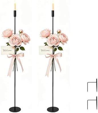 2Pcs Black Metal Tall Floor Candle Holders with Ground Stake, 51.1 Inch by VINCIGANT
