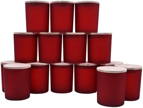 SHOWIN 10 OZ Thick Candle Jars for Making Candles 15 Pcs, Empty Jars with Wood Lids for Candle Making, Sample Container, Frosted Red by Showin