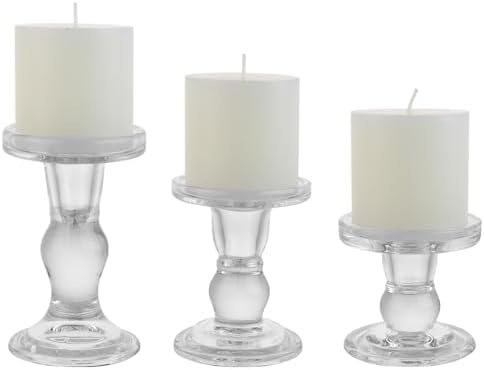 3-Piece Set of Glass Candlestick, Crystal Candlestick Holder Holder and Conical Candle, Christmas Candle Holder Decoration, Family Living Room Wedding Candle Holder (Clear) - Image 2