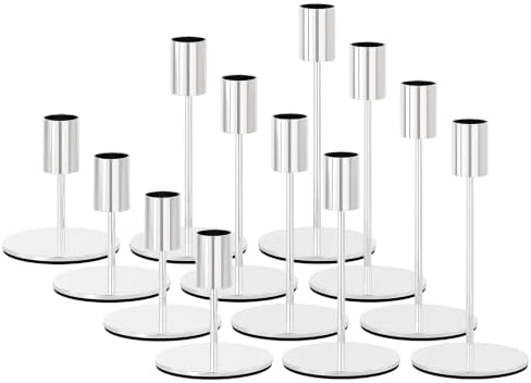 zeochyni Silver Candlestick Holders Set of 12 for Home Decor by zeochyni
