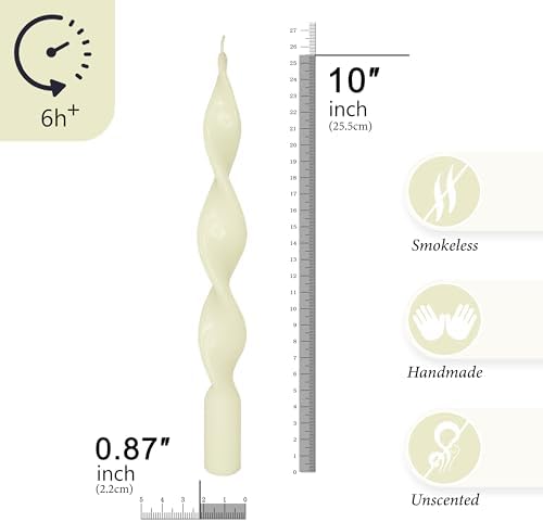 10 Inches Spiral Taper Candles Colorful Twisted Candle Dripless Long Candles, Handmade Candlesticks for Wedding Dinner Decor, Set of 4(Ivory) - Image 2