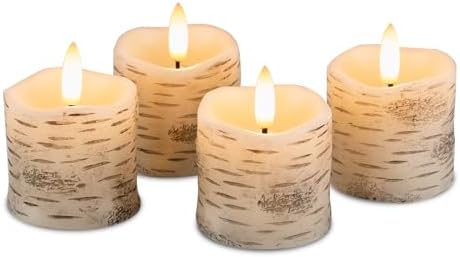 Rhytsing 2" White Birch Bark Flameless Votive Candles with Timer, Real Wax Led Faux Battery Operated Tealight Candles for Christmas and Weddings - Set of 4 by Rhytsing