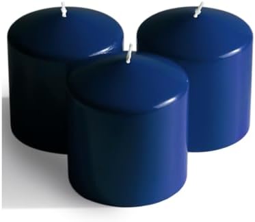 Candwax 3x3 Pillar Candles Set of 3 - Navy Blue Candles Pillar - 40-Hour Burn Time Self-Extinguishing Long Lasting Candles for Home Decor - Cone-Top Dark Blue Pillar Candles by CANDWAX