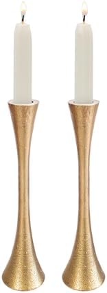 Yair Emanuel Shabbat Candle Holders Tapered Design, Brass or Silver Finish, Shabbos Candlestick Holders Judaica Wedding Gift (Antique Brass, 8.3 Inch) - Image 2