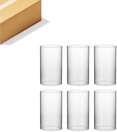 WGVI Clear Hurricane Candle Holder Sleeve, Wide 3.5", Height 6", 6 Pieces, Hurricane Vase, Glass Cylinder Open Ended Chimney Shade Tube For Pillar and Tapered Candleholder, Flame Cover. by WGVInternational-OpusGlassware
