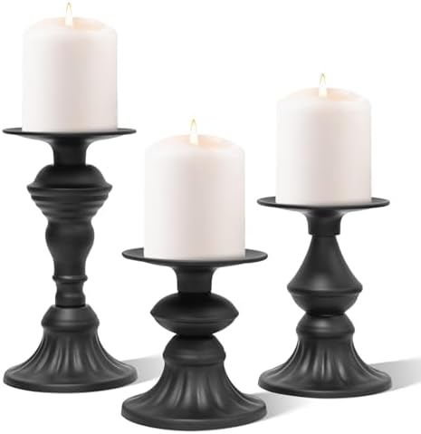 GUTE Pillar Candle Holders 3 Pcs Matte Black Metal Candlestick Decor by GUTE