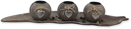 allgala Wooden Candle Holder Tray 3 Ball Orbs Set Tealight Candle Holder Centerpiece with Pebbles on Leaf Tray for Coffee Table Dining Table Accents Bowl for Living Room Décor-Brown-HD90401 - Image 3