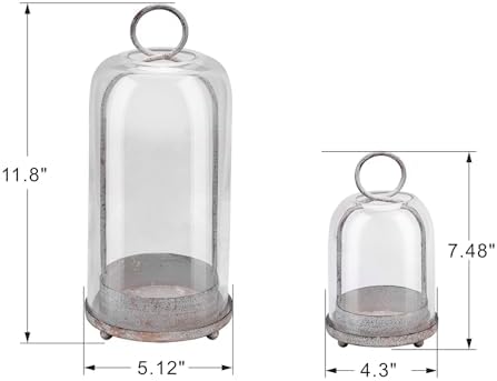 5" & 4" Wide Versatile Metal Candle Holder in Shabby White with Handmade Thick, Heavy & Sturdy Glass Dome for Pillar Candle, Industrial, Modern, Shelf, Mantel, Veranda, Porch - Image 2