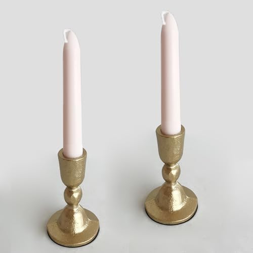 Antique Brass Iron Taper Candle Holders - Candlestick Holder for Weddings, Dining, and Parties, Candle Stand Set of 2 by BSTGIFTS
