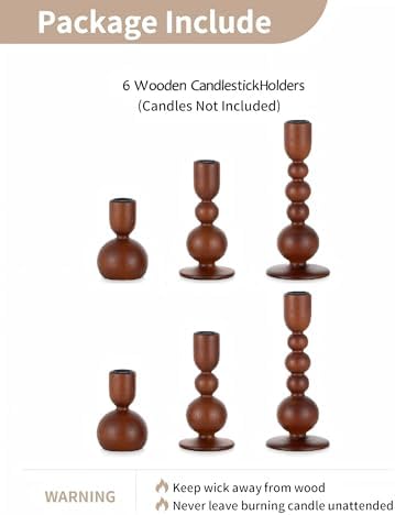 NUPTIO Wooden Taper Candle Holders, Set of 6 Brown Candlesticks - Image 4