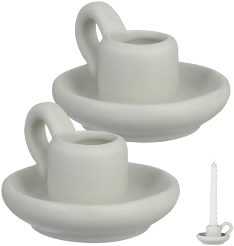 DOITOOL 2 Pcs Ceramic Candle Holders, Taper Candle Holder with Handle, Nordic Style Vintage Candlestick Holder for Valentine's Day Birthday Hoilday Party Decoration Desktop Ornament by DOITOOL