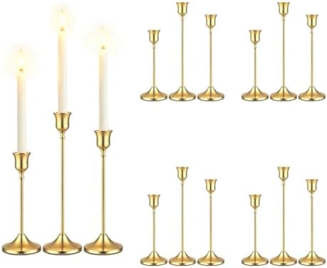 12 Pack (4 Sets) Gold Candlestick Holders, Candle Holders for Candlesticks with Anti-Slip Pad, Taper Candle Holders Bulk in 3 Heights for Christmas Table Wedding Home Decor and Party by Unknown