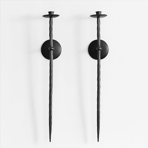 Large Wall Candle Holder Set of 2 Twisted Candle Sconces Wall Mount Metal Candle Holders Decor for Bedroom Dining Room 23.5" (Black) by REMENNA