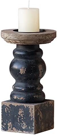 SOFE Handmade Shabby Chic Wooden Black Candle Holder, Square Base 7" Tall by SOFE