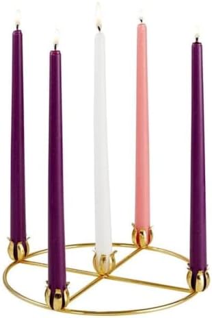 Brass Advent Wreath with 5 Candle Holders, Religious Holiday Decor, 11 Inches - Image 2