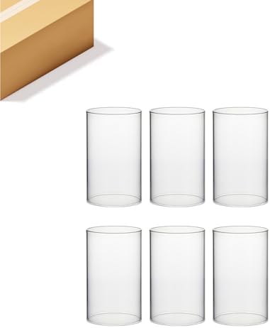 WGVI Clear Hurricane Candle Holder Sleeve, Wide 4", Height 8", 6 Pieces, Hurricane Vase, Glass Cylinder Open Ended Chimney Shade Tube For Pillar and Tapered Candleholder, Flame Cover. by WGVInternational-OpusGlassware