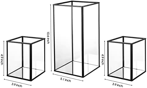 Phosphor Small Hurricane Candle Holder Set of 3 Pieces, Black Glass Candle Holder for Wedding, Party, Holiday. - Image 2