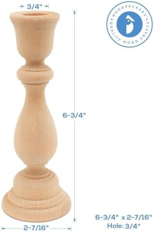 Wood Candle Holders, 6-3/4 Inch Wooden Candlestick Holders with 3/4 Inch Hole, Set of 2 Unfinished Wooden Candle Holders, Farmhouse Rustic Candle Holder for Crafts, Decorating and Painting - Image 2