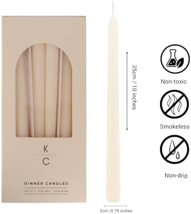 Tapered Dinner Candles, Pack of 6 – Soy & Paraffin Wax Blend, 10-Inch Dripless Taper Candles with 7-Hr. Clean Burn – Smokeless Unscented Tapers for Weddings, Dinner Tables & Home Decor – Ivory - Image 2