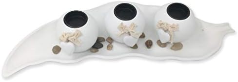 allgala Wooden Candle Holder Tray 3 Ball Orbs Set Tealight Candle Holder Centerpiece with Pebbles on Leaf Tray for Coffee Table Dining Table Accents Bowl for Living Room Décor-White-HD90402 - Image 3