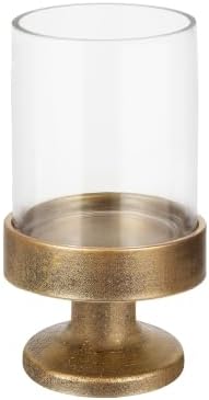 5" Wide Glass Hurricane Candle Holders and Glass Vase with Metal Base in Antique Gold, Handmade and Sturdy Glass, Pillars, Flower Arrangement, Centerpiece, Dining Table, Console Table, Mantel by Unknown