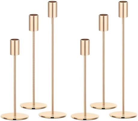 Set of 6 Gold Taper Candle Holders, Metal Gold Candlestick Holders, Tall Candle Holder, Fits 3/4 inch Thick Candle&Led Candles, for Table Centerpiece, Wedding, Dinning, Party Home Decor by AUMAYCO