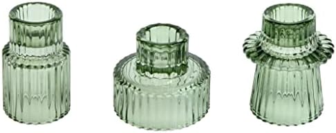 Vixdonos Taper Glass Candlestick Holders Tealight Candle Holders for Table Centerpieces, Wedding Decor and Dinner Party (3 Pcs, Green) by Vixdonos