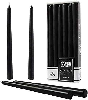 Royal Imports Unscented Taper Candles 10" Black 7-Hr Burn Time Set of 12 by RoyalImports