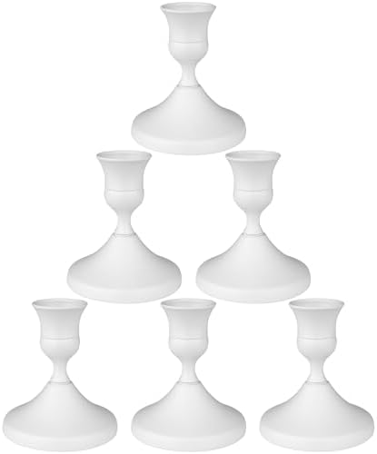 Candle Holders White Set of 6, Vintage Metal Candlestick Holders for Dinner Room Table Centerpiece, Low Metal Candles Sticks for Wedding Centerpieces Christmas Birthday Party by DECKALY