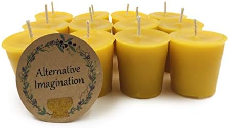 12 Pack of Beeswax Votive Candles - 100% Pure, Natural Beeswax with Natural Light Honey Scent - 15 Hour Burn - Alternative Imagination by AlternativeImagination
