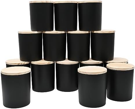 SHOWIN 10 OZ Thick Candle Jars for Making Candles 15 Pcs, Empty Jars with Wood Lids for Candle Making, Sample Container, Matte Black by Showin