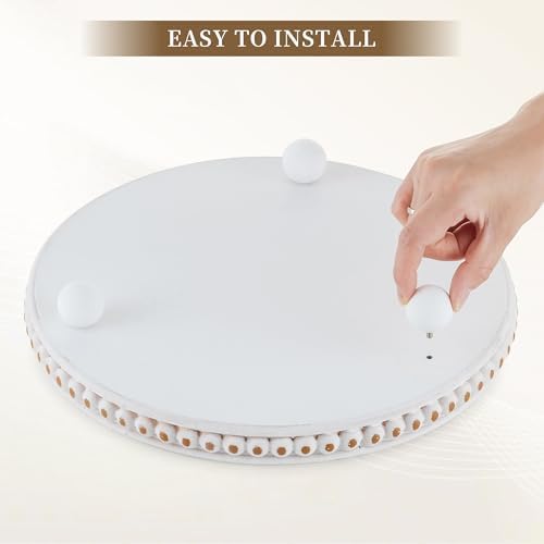 Hanobe Decorative Tray for Home Decor Round Wooden Candle Holder Beads Edge - Image 5