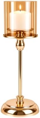 Large Gold Hurricane Candle Holder, 13.78" Candlestick by Home