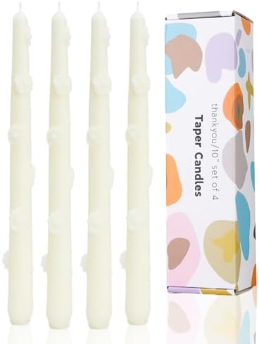Ivory Candlestick Taper Candles Flower Soy Candles Unscented Wedding Party Wax Unscented Dinner Candle Dripless,10 inch,Set of 4,J2 by LPUSA