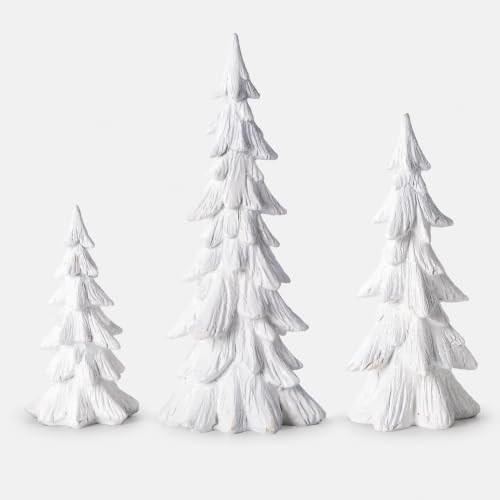 3PCS White Christmas Tree Figurines, Resin Tabletop Decor by GLEEMORIA