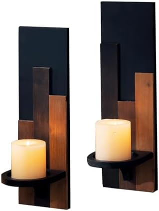 Wood Rustic Candle Sconces, Set of 2 Wall-Mounted Pillar Candle Holders, Antique Classical Wooden Candleholder for Farmhouse, Fireplace, Living Room, Bedroom, Rustic Home Decor by AimtoHome