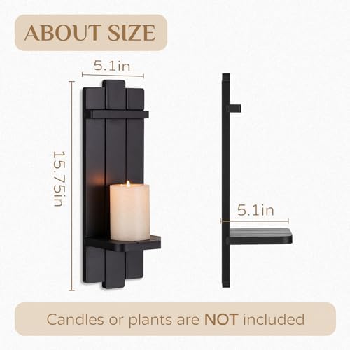 Black Wood Wall Candle Holder Set of 2 - Image 6