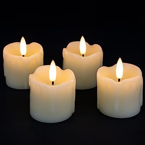 Rhytsing 2" Ivory Flameless Votive Candles Real Wax Dripping Design, LED Faux Battery Operated Tealight Candles with Timer for Christmas Wreath - Set of 4 by Rhytsing