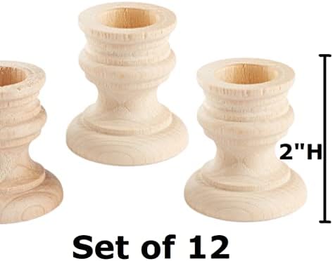 Unfinished Natural Wood Candle Sticks Set by Factory Direct Craft - Set of 12 Wooden Candle Holders for DIY Crafts and Decorating Made in USA (Sizes 2" H) - Image 2