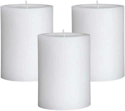 Mister Candle Dripless Unscented White Pillar Candles, Set of 3 Hand Poured Solid Color Non-Scented Candles for Home Decor, Premium Wax, 60 Hr Burn Time - 3x4 Inch, White by MisterCandle