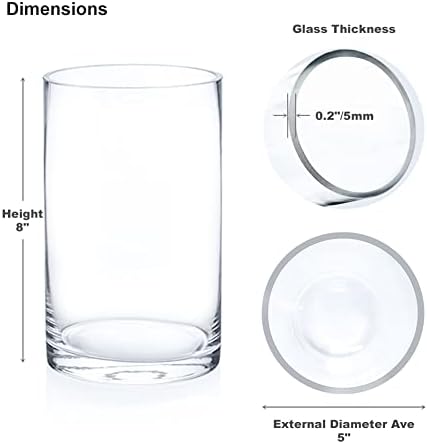 Enova Floral Clear Glass Cylinder Vase 5 x 8 Inches, Clear Flower Vases, Pillar Candle Hurricane Floating Candle Holder Vase, Glass Flower Vase for Wedding Centerpieces, Home Office décor (1 Piece) - Image 2