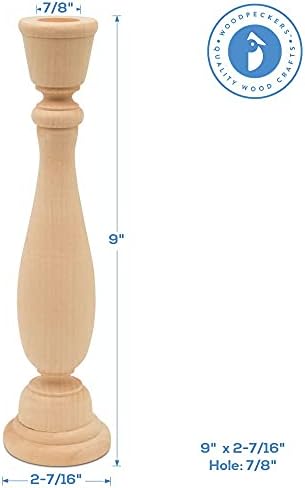 Woodpeckers Unfinished Wooden Candlestick Holders 9 inch Tall with 7/8 inch Hole, Set of 4 Classic Craft Candlesticks to Paint or Decorate - Image 2