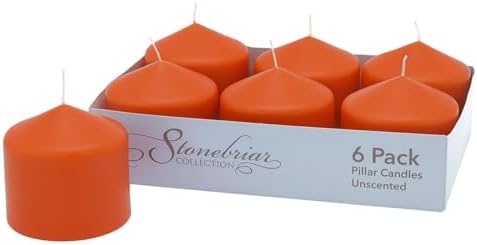 Stonebriar Unscented Pillar Candles – 18 Hour Burn Time, Long-Lasting Wax Candles for Weddings, Holidays, Home Décor & Special Events, Pack of 6, Orange, 3" x 3" by StonebriarCollection