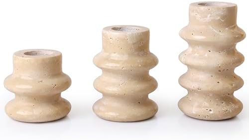 Vixdonos Natural Stone Candle Holder Set of 3 Taper Candle Candlestick Mantle Candle Stand for Home Decor,Wedding,Party and Table Centerpieces(White) by Vixdonos