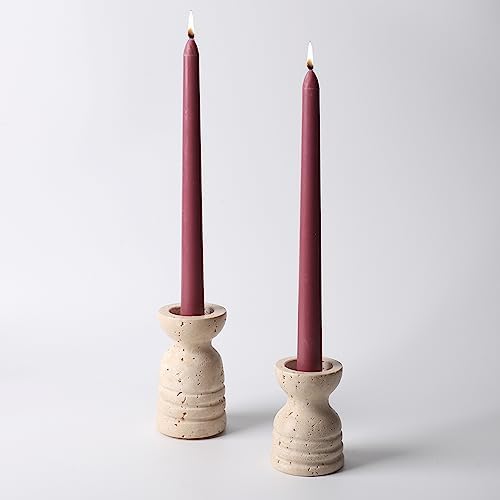 Candle Holders Italy True Natural Travertine Stone Set of 2 Premium Marble Candlestick Holder for Wedding Dinning Party Candle Stand for Dia 3/4" Taper Pillar Candles Color Beige (CH6065YL) - Image 2