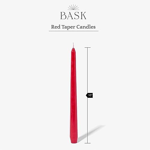 Bask 10-inch Taper Candles - Unscented and Dripless - Burns for 8 Hours - Home Decor for Dinner Table, Kitchen, and Bedroom - Perfect for a Romantic Date or Anniversary - 12-Pack - Red - Image 3