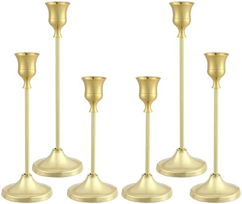Candlestick Holders 6PCS, Metal Taper Candle Holder, Gold Candle Holders for Pillar Candles, Candle Holder for Wedding Fireplace Mantel Housewarming Gift by Tunyet
